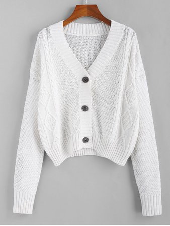 [35% OFF] 2019 ZAFUL Button Up Cable Knit Cardigan In COOL WHITE | ZAFUL Europe