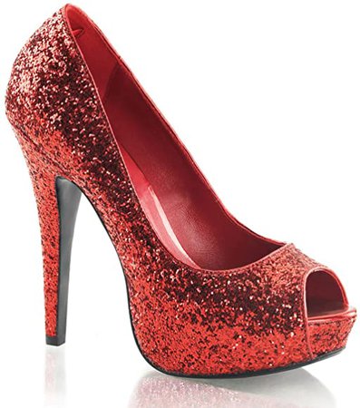 Womens Red Glitter Peep Toe Pumps Sparkly Shoes with 5 Inch Glittering Heels Size: 6: Amazon.co.uk: Shoes & Bags
