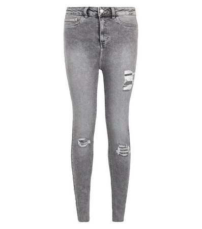 Tall Dark Grey Ripped Super Skinny Hallie Jeans | New Look