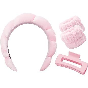 Amazon.com : Wecoe Spa Headband And Wristband Set Skincare Headband For Washing Face Hair Claw Clips For Thick Hair Cute Pink Puffy Sponge Makeup Headband Bubble Headband Wrist Towels Scrunchies For Women Girls : Beauty & Personal Care