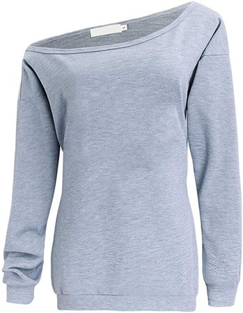 LYXIOF Womens Off Shoulder Sweatshirts Long Sleeve Slouchy Sexy Pullover Tops Navy Blue M at Amazon Women’s Clothing store