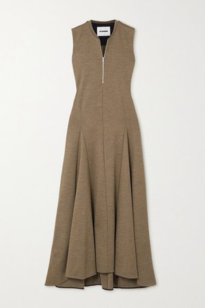 Pleated Wool-jersey Maxi Dress - Light brown