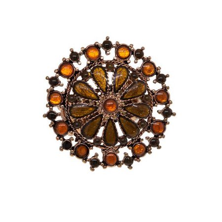 Copper-Tone Topaz Color and Orange Flower Round Stretch Ring