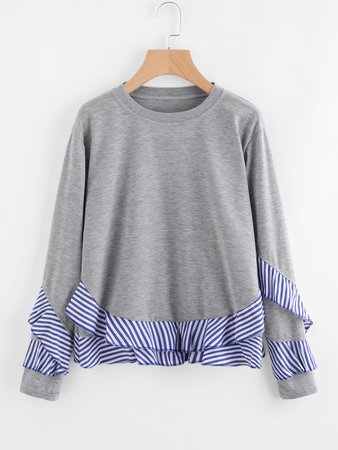 Contrast Striped Frill Trim Sweatshirt