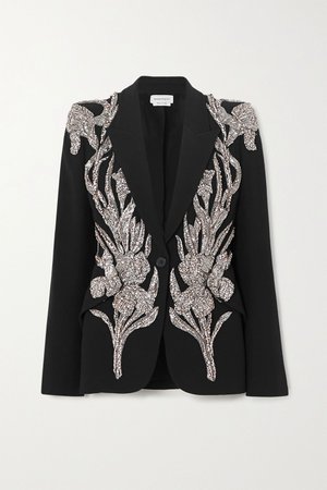 Black Embellished twill blazer | Alexander McQueen | NET-A-PORTER