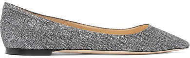 Romy Glittered Canvas Point-toe Flats - Anthracite
