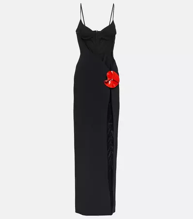 Floral Applique Cady Gown in Black - David Koma | Mytheresa