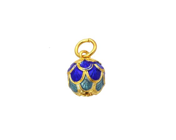 Cloisonné Blue & Aqua Ombre w/ Gold Finish Lotus Bud Drop 10x12mm - Lima Beads