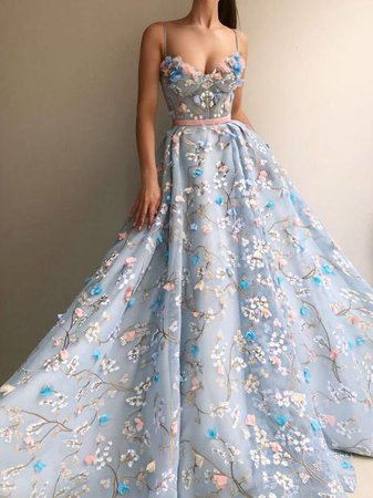 Blue Embroidered Prom Dress