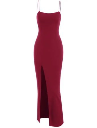 Red Spaghetti Strap Thigh Split Maxi Dress