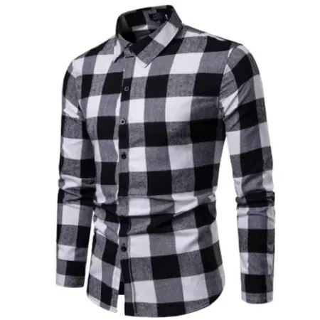 Vova | Fashion Men Long Sleeve Shirt Button Up Business Work Plaid Formal Plain Dress Top