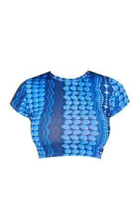 Cobalt Abstract Print Crop T Shirt | PrettyLittleThing USA
