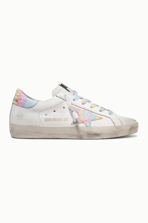 White Superstar distressed tie-dyed leather sneakers | Golden Goose | NET-A-PORTER