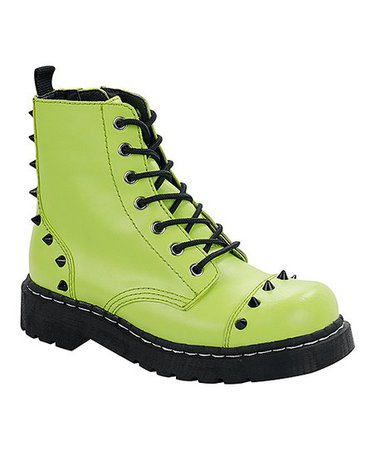 *clipped by @luci-her* T.U.K. Lime Green Studded Leather Combat Boot | Zulily