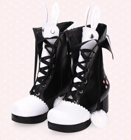 Women Lolita Cosplay Bunny Ear Leather Mid Calf Lace up Winter Boots with Balls|Mid-Calf Boots| - AliExpress
