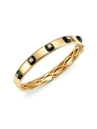 Maria Canale Pyramide 18K Yellow Gold, Diamond & Onyx Stackable Hinged Bangle | SaksFifthAvenue