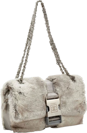 chanel grey lapin fur single flap bag with sport belt clasp detailing