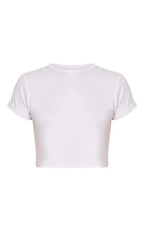Basic White Roll Sleeve Crop T Shirt | PrettyLittleThing