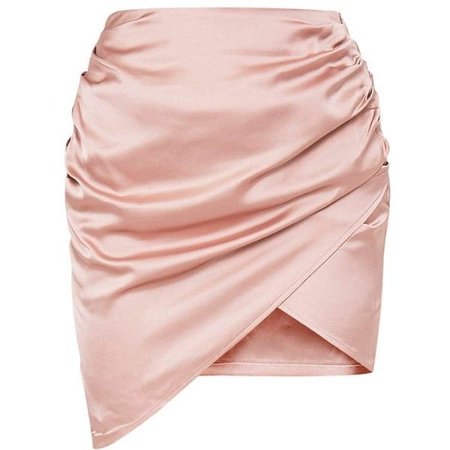 Pink Satin Wrap Mini Skirt