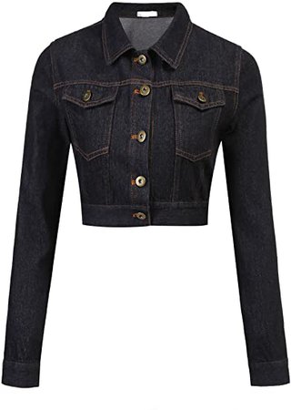 Grabsa Women’s Button Down Long Sleeve Cropped Denim Jean Jacket with Pockets at Amazon Women's Coats Shop