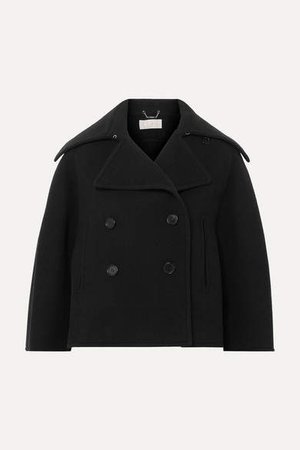 Cropped Double-breasted Wool-blend Felt Coat - Navy