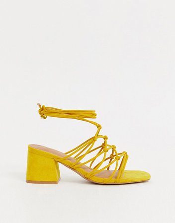 ASOS DESIGN Wide Fit Harvie knotted detail sandals in mustard | ASOS