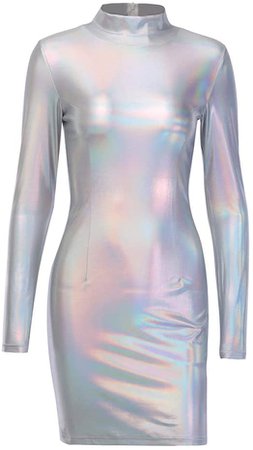 LOHONER Womens Glitter Holographic Metallic Long Sleeve Turtleneck Mini Bodycon Dress: Amazon.ca: Home & Kitchen