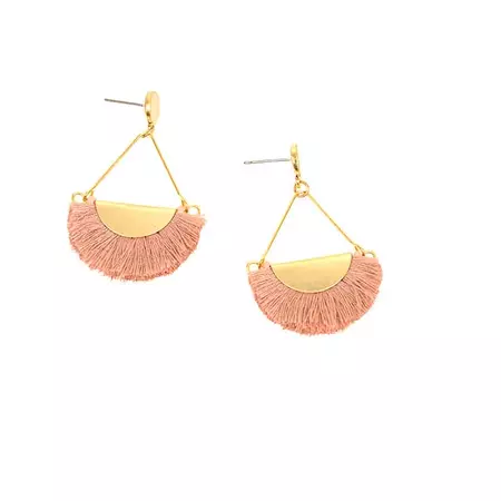 Gold Post Pink Fringe Earrings - DaVallia