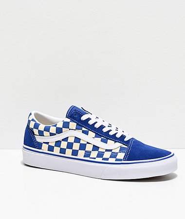 Vans Old Skool Blue & White Checkered Skate Shoes | Zumiez