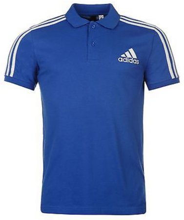 adidas 3 Stripes Logo Polo Shirt Mens Blue/White Collared T-Shirt Top Sportswear