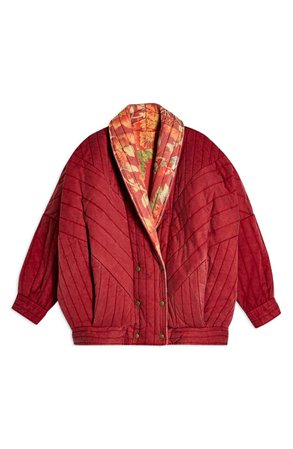 Topshop Reversible Quilted Jacket red