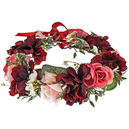 Amazon.com: Rose Flower Crown Boho Flower Headband Hair Wreath Floral Headpiece Halo with Ribbon Wedding Party Festival Photos Pink by Vivivalue : Clothing, Shoes & Jewelry