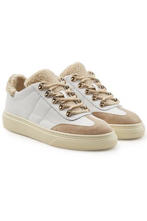 Leather and Suede Sneakers with Faux Shearling Insole Gr. IT 40