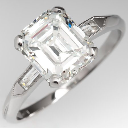 Antique Emerald Cut Diamond Engagement Ring Platinum 1930's
