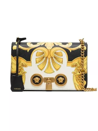 Versace Black And Gold Barocco SS'92 Print Leather Chain Strap Shoulder Bag - Farfetch