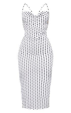 White Polka Dot Satin Strappy Back Midi Dress | PrettyLittleThing USA