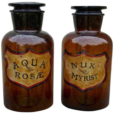 vintage amber chemist jars