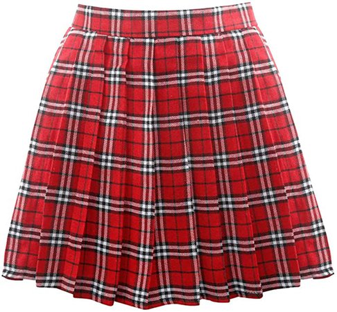 Amazon.com: Beautifulfashionlife Women`s Japan School Plain Solid Pleated Summer Skirts (L,red White): Clothing
