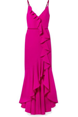 Marchesa Notte | Velvet-trimmed ruffled crepe gown | NET-A-PORTER.COM