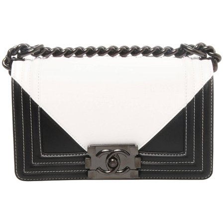 Chanel Black and White Geometric Lambskin Medium Boy Bag