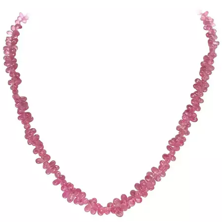 Genuine Pink Sapphire Drop Briolette Necklace For Sale at 1stDibs