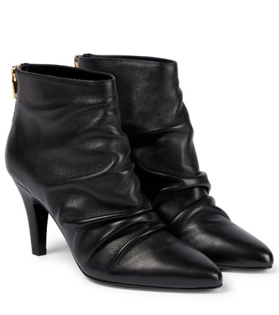 Balmain - Ruched leather ankle boots | Mytheresa
