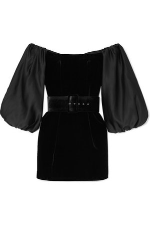 Rasario | Belted satin-trimmed velvet mini dress | NET-A-PORTER.COM