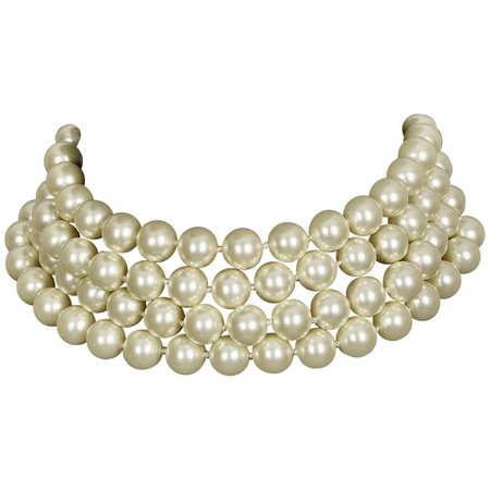 Vintage CHANEL Classic Multi Strand Pearl Choker Necklace For Sale at 1stDibs