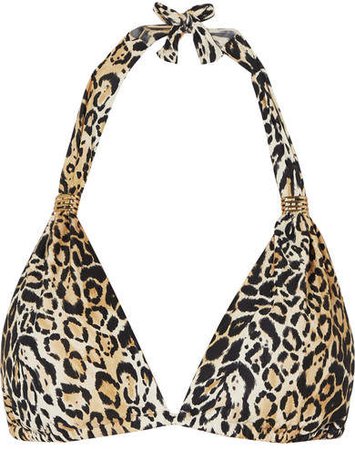 Grenada Embellished Leopard-print Halterneck Triangle Bikini Top - Leopard print