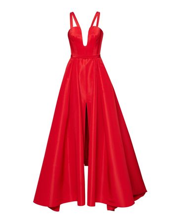 Carolina Herrera Plunging Pleated Overskirt Bustier Gown | Neiman Marcus