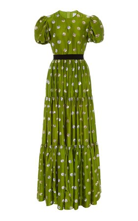 Erdem Green dress with silver polka dots