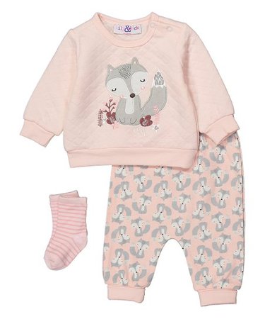 Lily & Jack Pink & Gray Fox Quilted Sweatshirt Set - Newborn & Infant | Best Price and Reviews | Zulily