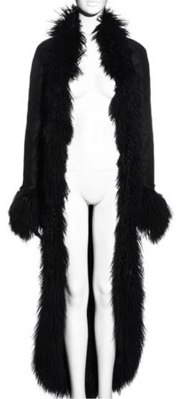 Chanel by Karl Lagerfeld black tweed and Mongolian lambs wool coat (F/W, 2008)