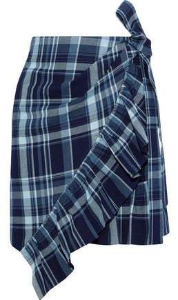 Wrap-effect Checked Cotton-twill Mini Skirt